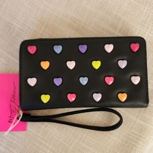 NWT Betsey Johnson Colorful Heart Studded Black Wallet